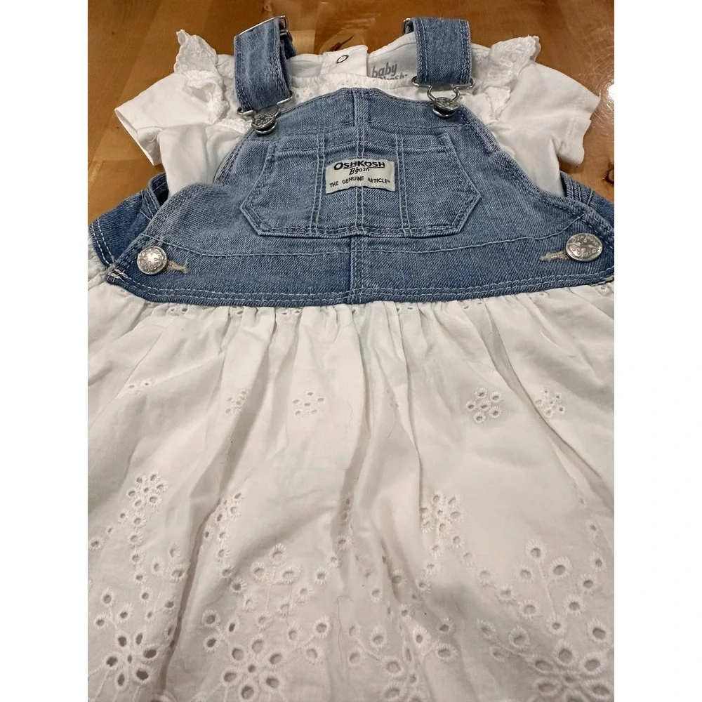 OshKosh B'gosh Overall Dress Complete Set 12M Denim with White Eyelet